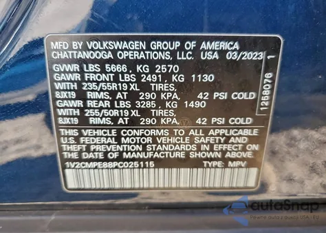 2023 Volkswagen Id.4 Pro z USA, uszkodzony, nr VIN 1V2CMPE88PC025115